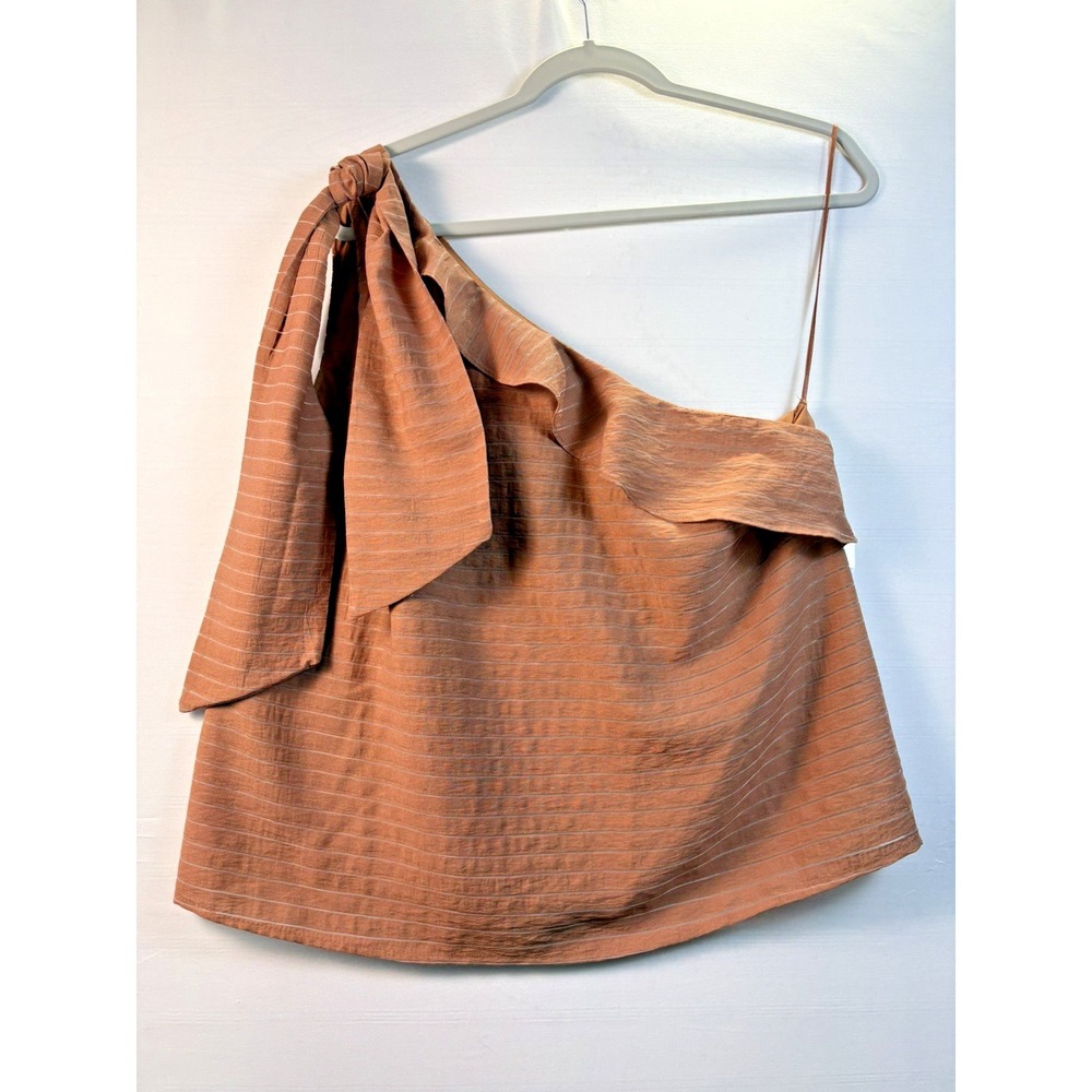 Nine West One-Shoulder Bow Top in Dusty Peach